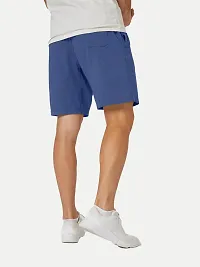 Mens Royal Blue Melange Solid Knitted Casual Shorts-thumb3