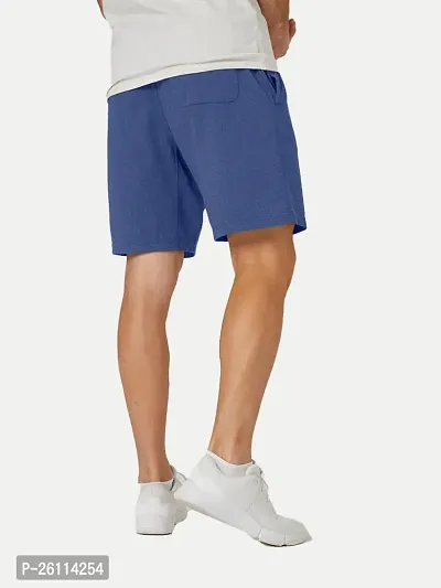 Mens Royal Blue Melange Solid Knitted Casual Shorts-thumb4