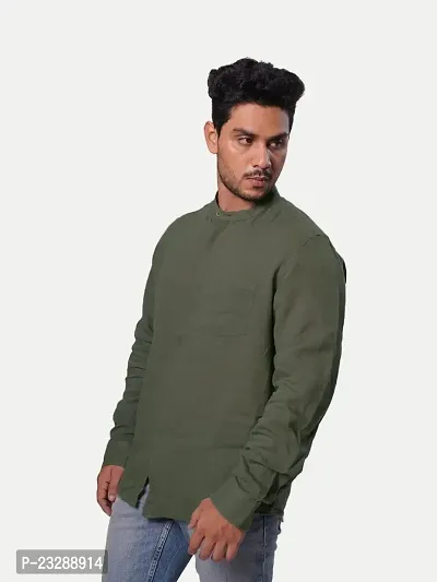 Rad prix Men's Formal Plain Regular Fit Linen Full Sleeves Shirt (Size-S, Olive)-thumb2