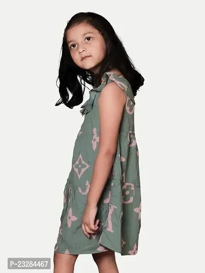 Rad prix Teen Girls Sage-Green Printed Summer Dress-thumb2