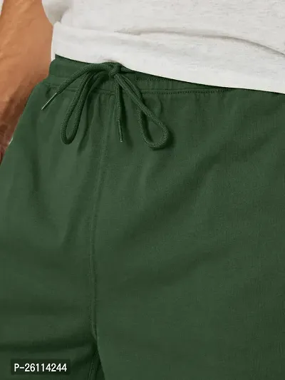 Mens Bottle Green Solid Knitted Casual Shorts-thumb2