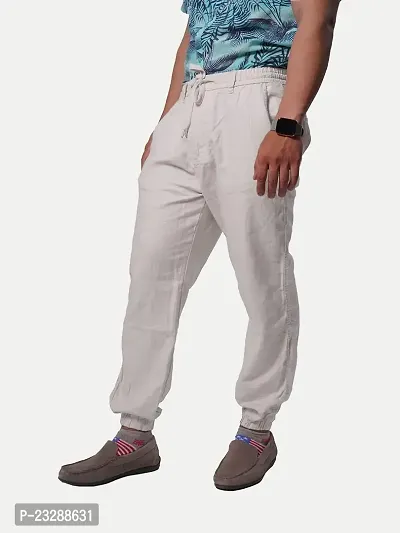 Rad prix Men Solid Cream Elasticated Cotton Activewear Joggers-thumb2