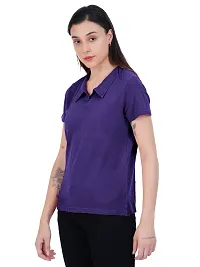 Womens Garment dye knit Purple Polo T-shirts-thumb2