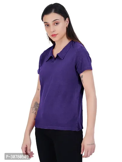 Womens Garment dye knit Purple Polo T-shirts-thumb3