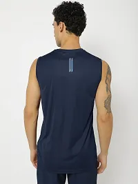 Rad prix Men Navy Textured Sleeveless Sports T-Shirt-thumb2