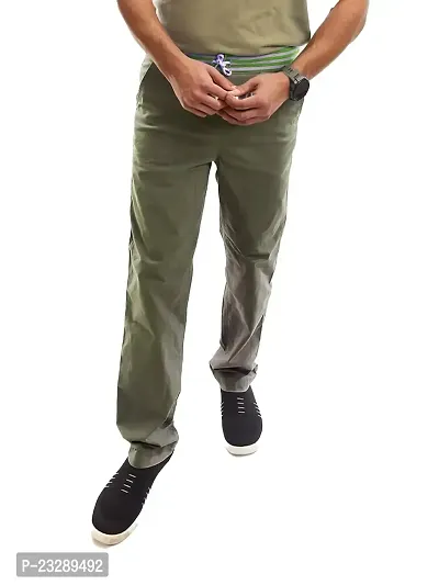 Rad prix Men Solid Olive Twill Trouser with Elastic Waist Band
