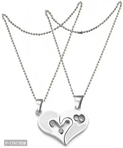 Stainless Steel I Love You Pendant, Black LOCKET,Valentine Special Blackcolor I Love You Heart in Heart Couple Duo Pendant Chain Necklace BFF Lovers (Black) (White)-thumb0