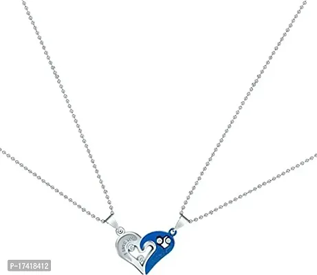 Stainless Steel I Love You Pendant, Black LOCKET,Valentine Special Blackcolor I Love You Heart in Heart Couple Duo Pendant Chain Necklace BFF Lovers (Black) (Blue)