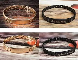 Gold  Black His Queen  Her King Metal Couple Bracelet for Boys  Girls (Black)-thumb3