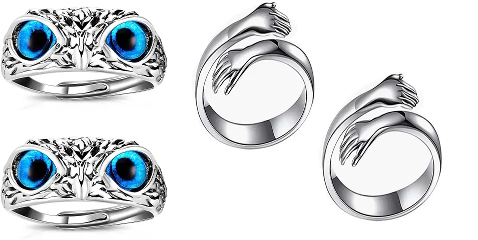 Combo Pack of 2 OWL EYES 2 Hug RING DESIGNER MENS RING (Adjustable) Pack of 4