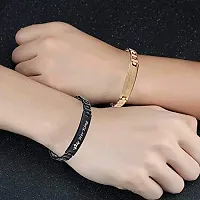 Gold  Black His Queen  Her King Metal Couple Bracelet for Boys  Girls (Black)-thumb4