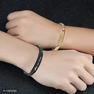 Gold  Black His Queen  Her King Metal Couple Bracelet for Boys  Girls (Black)-thumb5