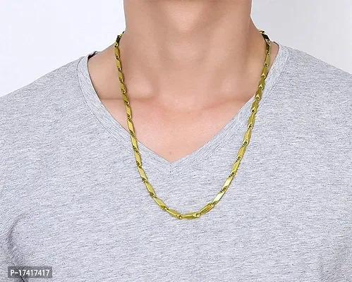 Gold Stainless Steel Rice Chain for Men and Boys (Yellow)-thumb2