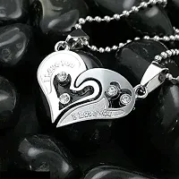 Stainless Steel I Love You Pendant, Black LOCKET,Valentine Special Blackcolor I Love You Heart in Heart Couple Duo Pendant Chain Necklace BFF Lovers (Black) (White)-thumb1