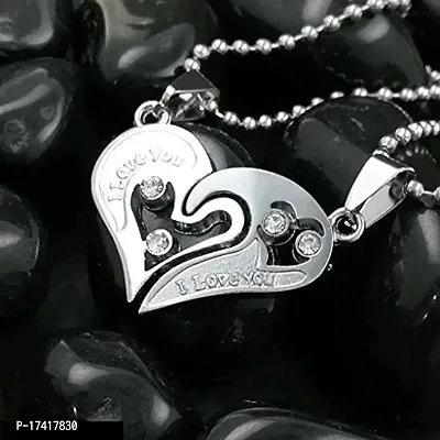 Stainless Steel I Love You Pendant, Black LOCKET,Valentine Special Blackcolor I Love You Heart in Heart Couple Duo Pendant Chain Necklace BFF Lovers (Black) (White)-thumb2