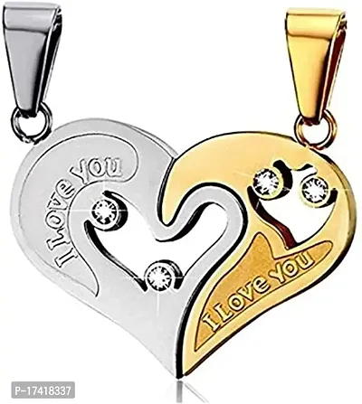 Stainless Steel I Love You Pendant, Black LOCKET,Valentine Special Blackcolor I Love You Heart in Heart Couple Duo Pendant Chain Necklace BFF Lovers (Black) (Yellow)