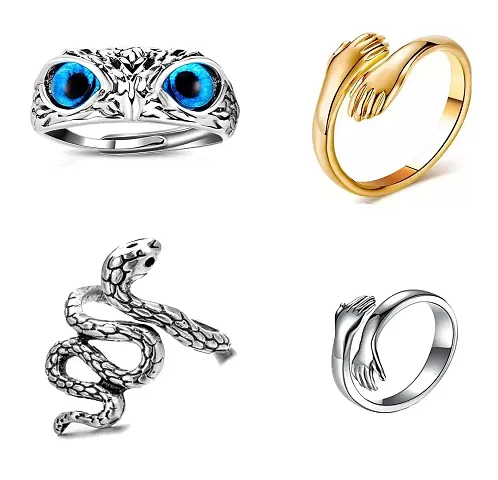 Combo Pack 1 Eyes OWL RING, SNAKE RING,NAIL RING HUG RING PACK OF 4