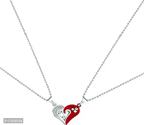 Stainless Steel I Love You Pendant, Black LOCKET,Valentine Special Blackcolor I Love You Heart in Heart Couple Duo Pendant Chain Necklace BFF Lovers (Black) (Red)