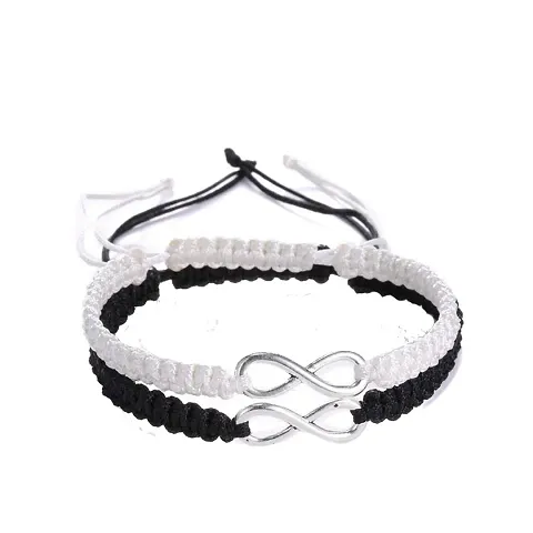 The Bling Stores Thread Couple Stainless Steel & Oxidized Silver Infinity Charm Zircon Bracelets for Unisex Adult (pink & Black) - With Latest Fancy Design