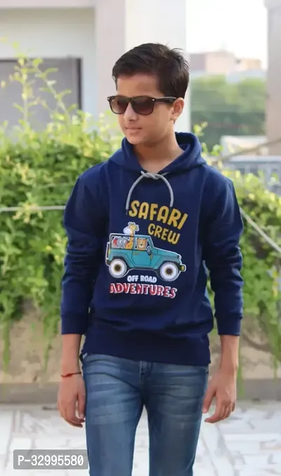 Stylish Navy Blue Fleece Sweatshirt For Boys-thumb0