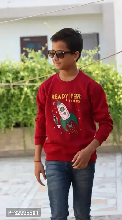 Stylish Maroon Fleece Sweatshirt For Boys-thumb0