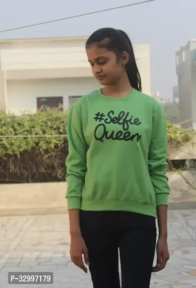 Stylish Green Fleece Sweatshirts For Girls-thumb0