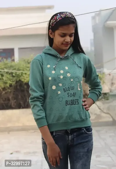 Stylish Green Fleece Sweatshirts For Girls-thumb0