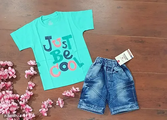 Stylish Turquoise Cotton T-Shirts With Shorts For Kids