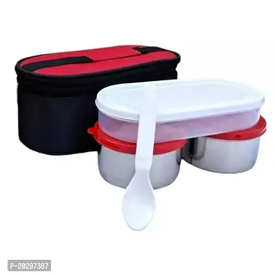 Lunch Box (2 Stainless Steel Container, 280 ml Each; 1 Microwave Safe Container, 450 ml and 1 Spoon)