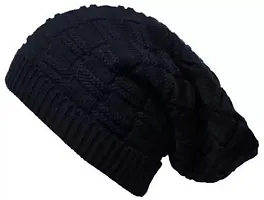 Black Beanie Cap with Fur Inside (Pack of 1)-thumb1