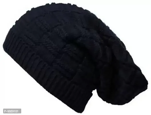 Black Beanie Cap with Fur Inside (Pack of 1)-thumb2