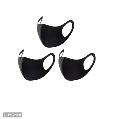 Unisex Black Cloth Face Mask with Elastic Ear Loop Washable, Breathable, and Reusable (3 Pcs Free Size)-thumb0