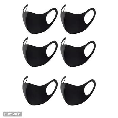 Unisex Black Cloth Face Mask with Elastic Ear Loop Washable, Breathable, and Reusable (6 Pcs Free Size)