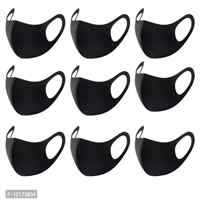 Unisex Black Cloth Face Mask with Elastic Ear Loop Washable, Breathable, and Reusable (9 Pcs Free Size)