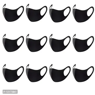 Unisex Black Cloth Face Mask with Elastic Ear Loop Washable, Breathable, and Reusable (12 Pcs Free Size)-thumb0