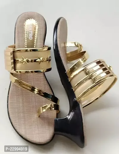 Stylish Golden Synthetic Embellished Heels For Women