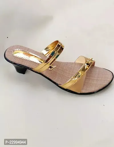 Stylish Golden Synthetic Embellished Heels For Women-thumb0