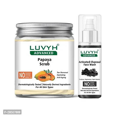 Luvyh Papaya Rejuvenating Face Scrub (500g) Cream Scrub for Skin Nourishing by Clearing Impurities and Clogged Pores For Spot Removal, Brightening  Lightening With Papaya Extracts Revitalizing Tan Removal Scrub and Luvyh Activated Charcoal Deep Cleansing Face Wash (100ml) Gel Face Wash for Dirt Removal, Deep Pore Cleansing Formula, Controls Excess Sebum  Acne for All Skin Types No Parabens, No M-thumb0