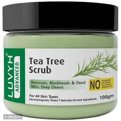 Luvyh Tea Tree Skin Clearing Face Scrub  Moisturizer (100g) Cream for Women and Men, Exfoliate scrub for Deep Cleansing, Blackhead Remover, Tan Removal, Glowing Skin, Skin Purifying for All Skin Types No Paraben, No Mineral Oil, No Sulphate, No Silicone