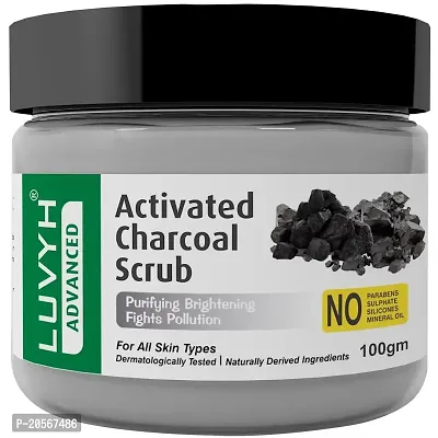Luvyh Activated Charcoal Face Scrub for Women  Men Removes Tan, Blackheads, and Dirt from body, Face  Neck for a Soft  Smooth Skin - 100% Natural  Vegan 100gm Work Perfectly on Oily and Dry Skin-thumb0