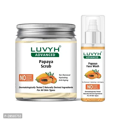 Luvyh Papaya Rejuvenating Face Scrub (500g) Cream Scrub for Skin Nourishing by Clearing Impurities and Clogged Pores For Spot Removal, Brightening  Lightening With Papaya Extracts Revitalizing Tan Removal Scrub and Luvyh Papaya Visibly Flawless Skin Face Wash (100ml) Gel Face Wash for Radiant, Glowing, Moisturizing, Brightening, Anti Ageing, Pore Cleansing Formula for All Skin Types No Parabens,-thumb0
