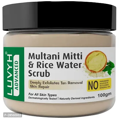 Luvyh Multani Mitti and Rice Water Face Scrub (100g) Clean Skin Cells, Blackheads and Whiteheads Removal for All Skin Types No Parabens, No Mineral Oil, No Sulphate, No Silicone