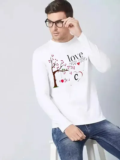 White Polyester Round Neck Full-sleeve Tees for Men