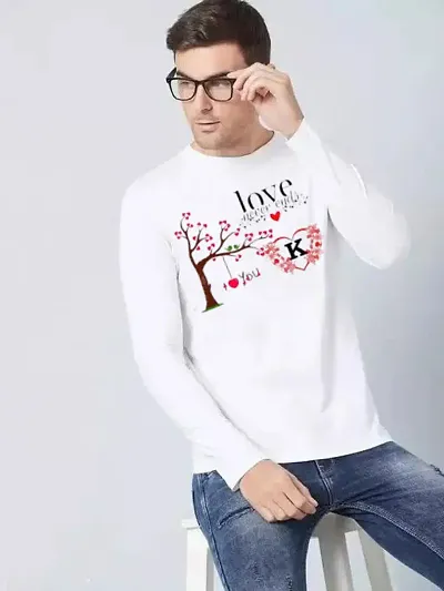 White Polyester Round Neck Full-sleeve Tees for Men