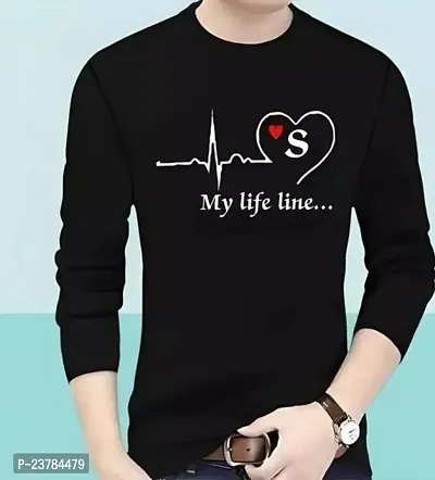 Urbane Latest Men Tshirts Black My Life Line A TO Z Printed Round Neck Full Sleeve T-Shirt For Men