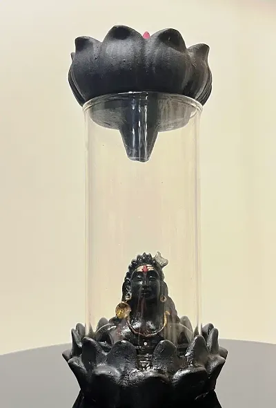 Ceramic  Resin Adiyogi Incense Backflow Smoke Fountain With 10 Incense Cones Decorative Showpiece - 22 cm