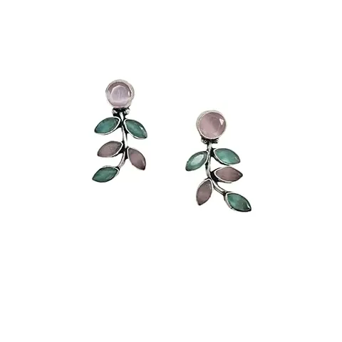 Feather Weight Leaf Design Stud Earring Classic And Monalisa Stone Earring