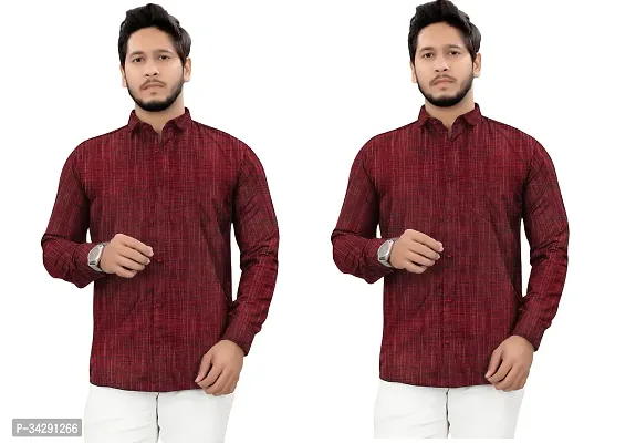 Stylish Khadi Cotton Long Sleeves Regular Fit Shirt For Men Pack of 2-thumb0