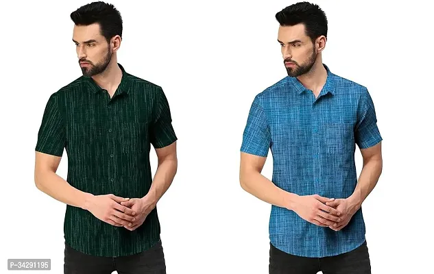 Stylish Khadi Cotton Short Sleeves Regular Fit Shirt For Men Pack of 2-thumb0