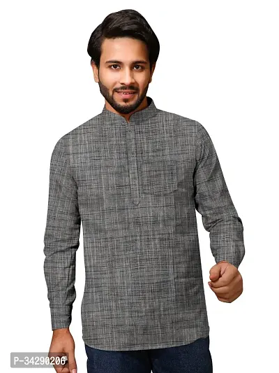 Stylish Grey Khadi Cotton Kurtas For Men-thumb0